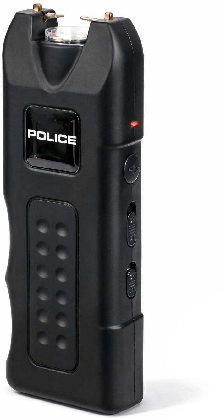 POLICE Stun Gun for Self Defense 628 – High Voltage Mini Rechargeable with LED Flashlight & Siren Alarm – Compact & Heavy Duty – Personal Security for Men & Women – Black