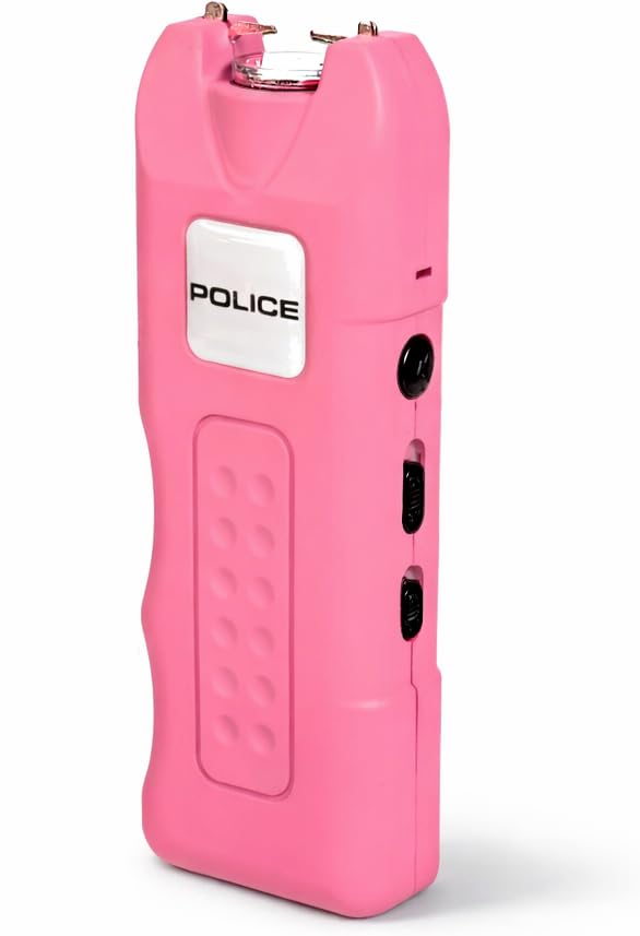 POLICE Stun Gun for Self Defense 628 – High Voltage Mini Rechargeable with LED Flashlight & Siren Alarm – Compact & Heavy Duty – Personal Security for Women – Pink