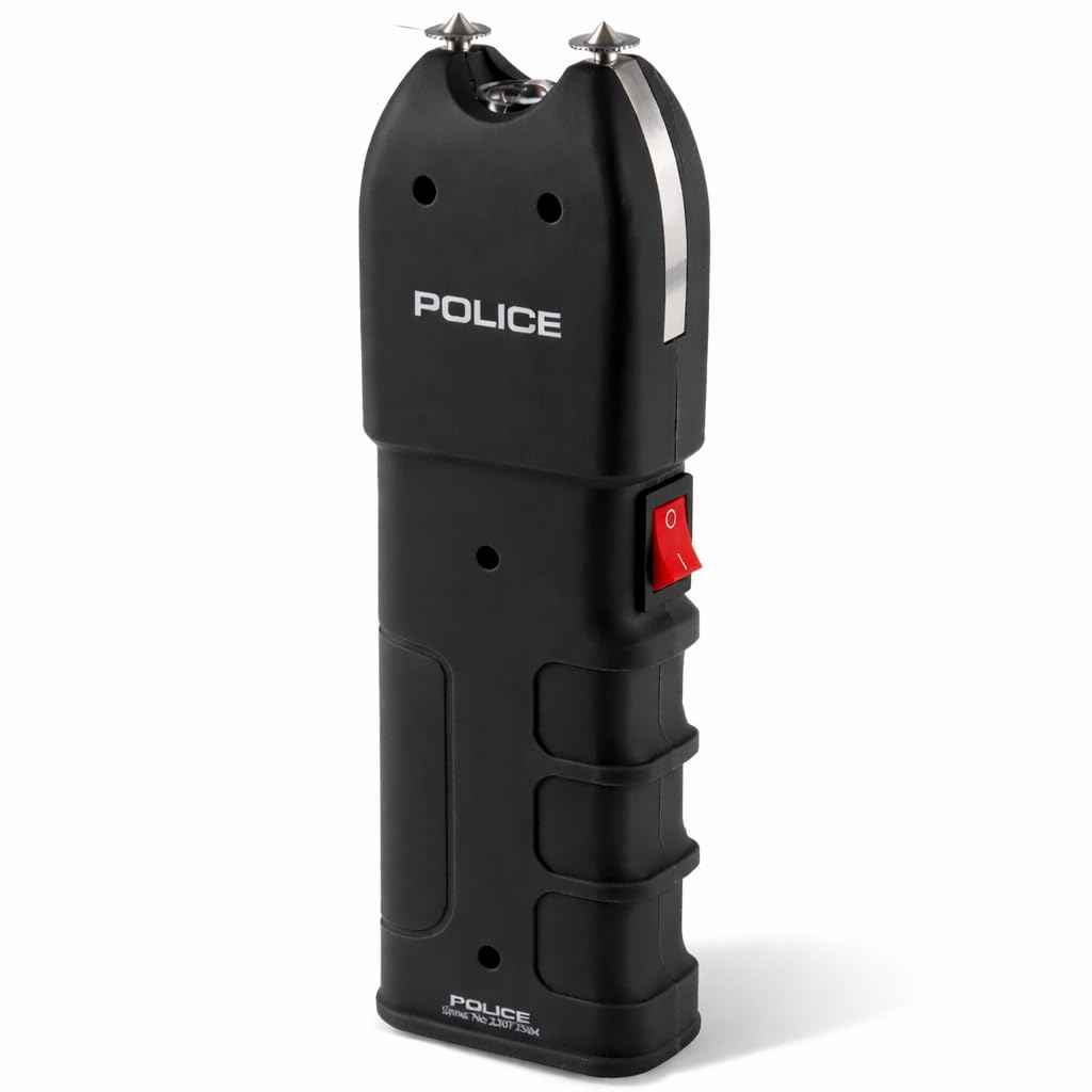 POLICE Stun Gun for Self Defense 928 - High Voltage Rechargeable with LED Flashlight, Compact & Heavy Duty, Personal Security for Women & Men - Black